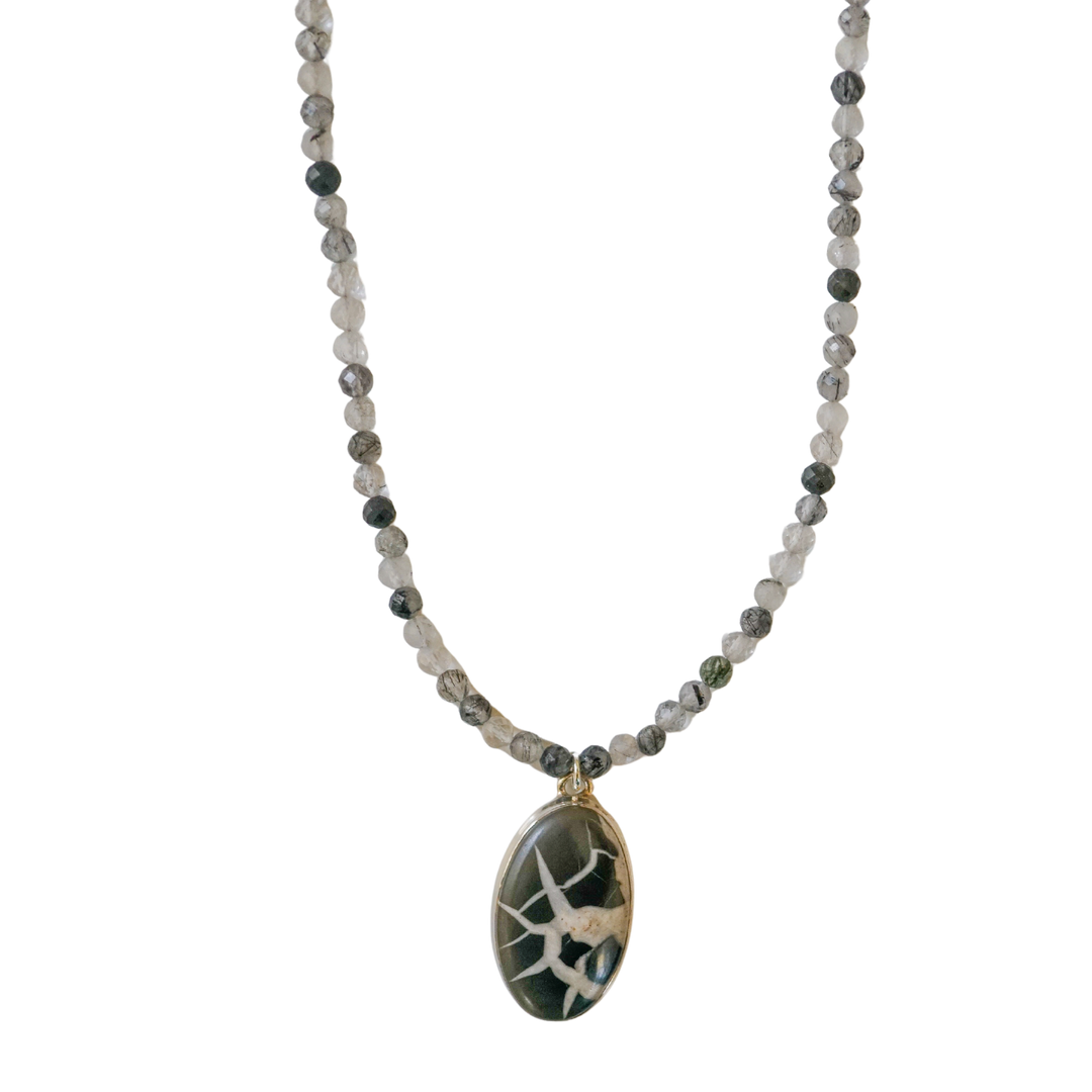 Black Septarian & Black Rutilated Quartz Necklace | Grounding