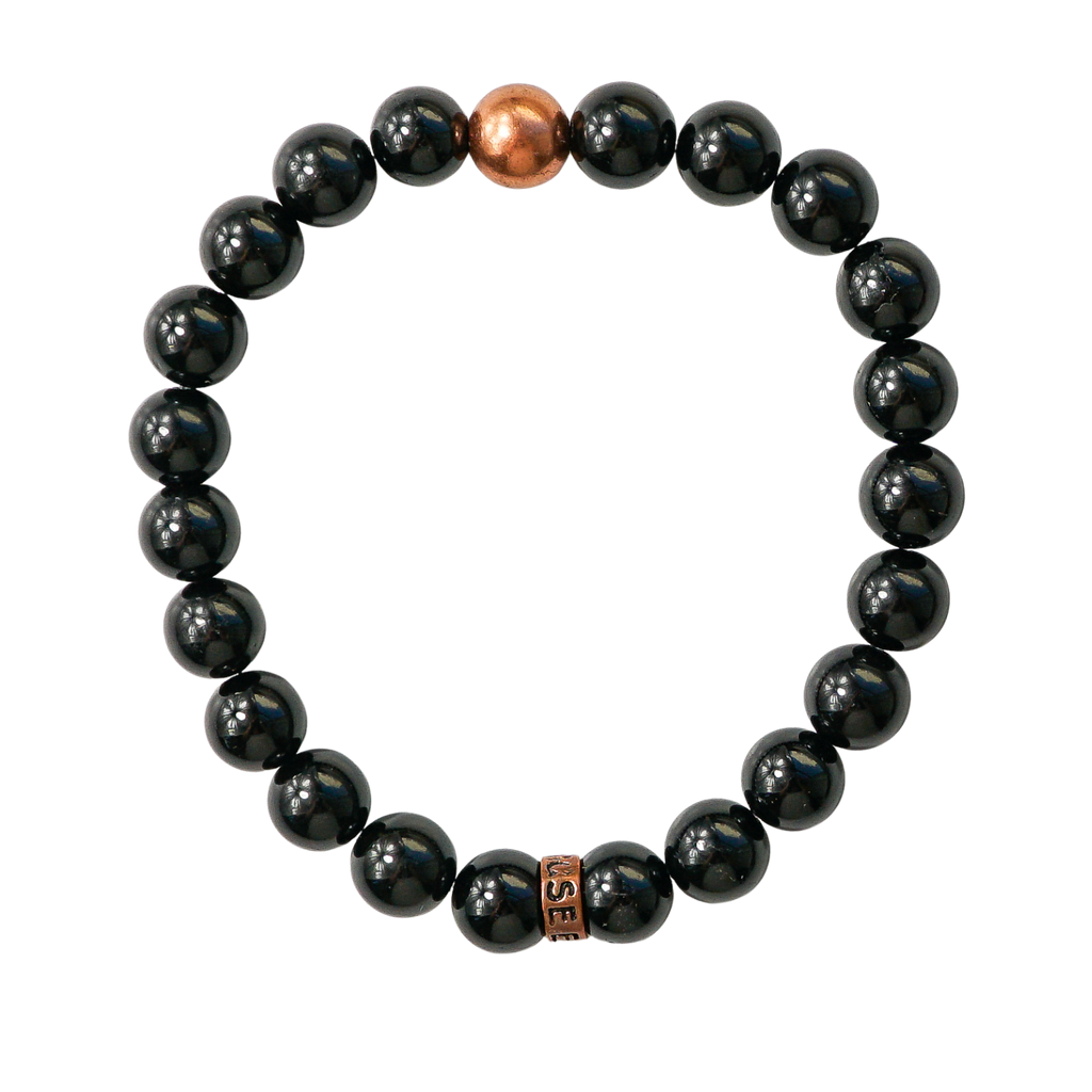 Black tourmaline crystal bracelet with copper bead for protection and grounding