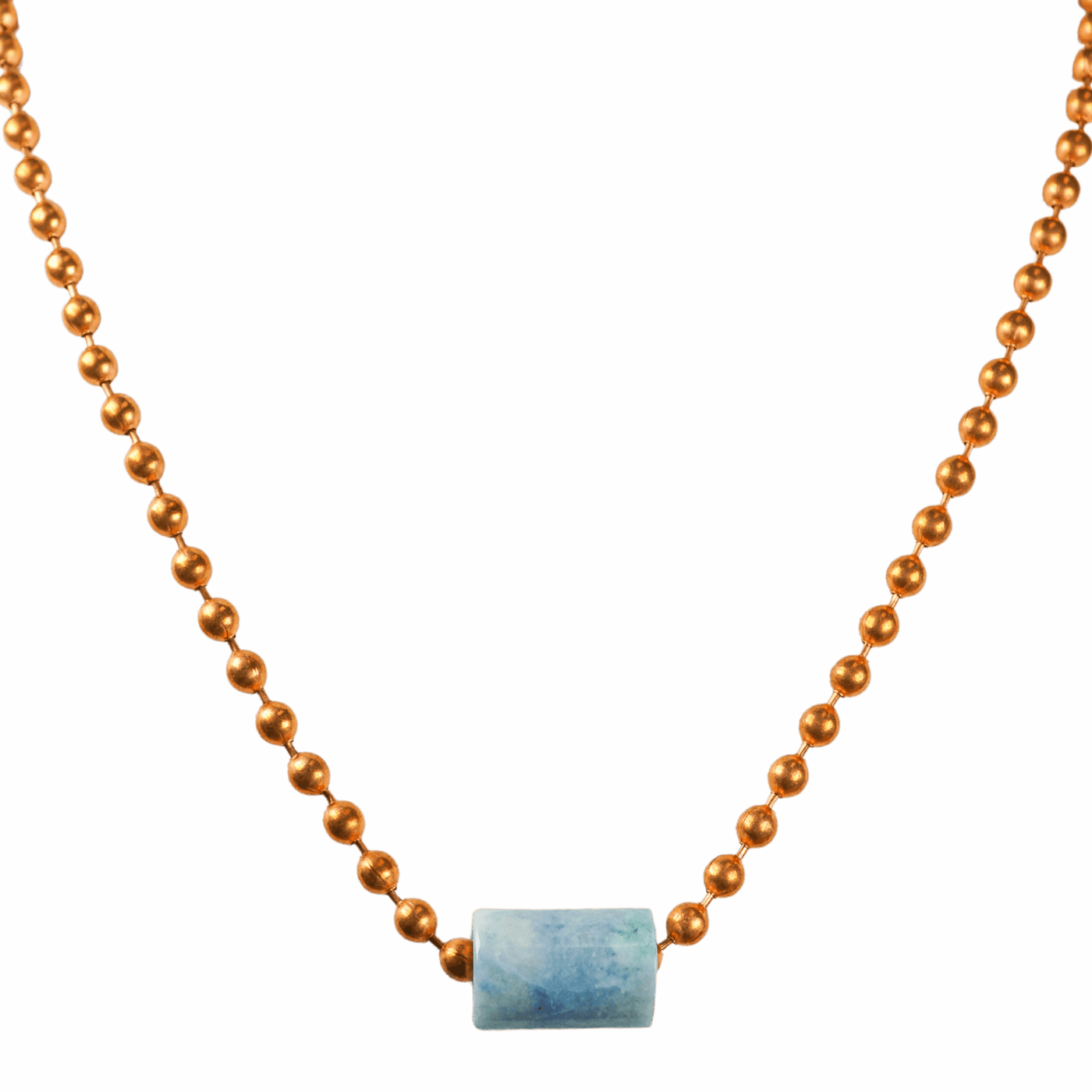 Blue Guatemalan Jade with Copper Ball Chain Necklace