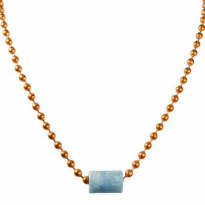 Blue Guatemalan Jade with Copper Ball Chain Necklace