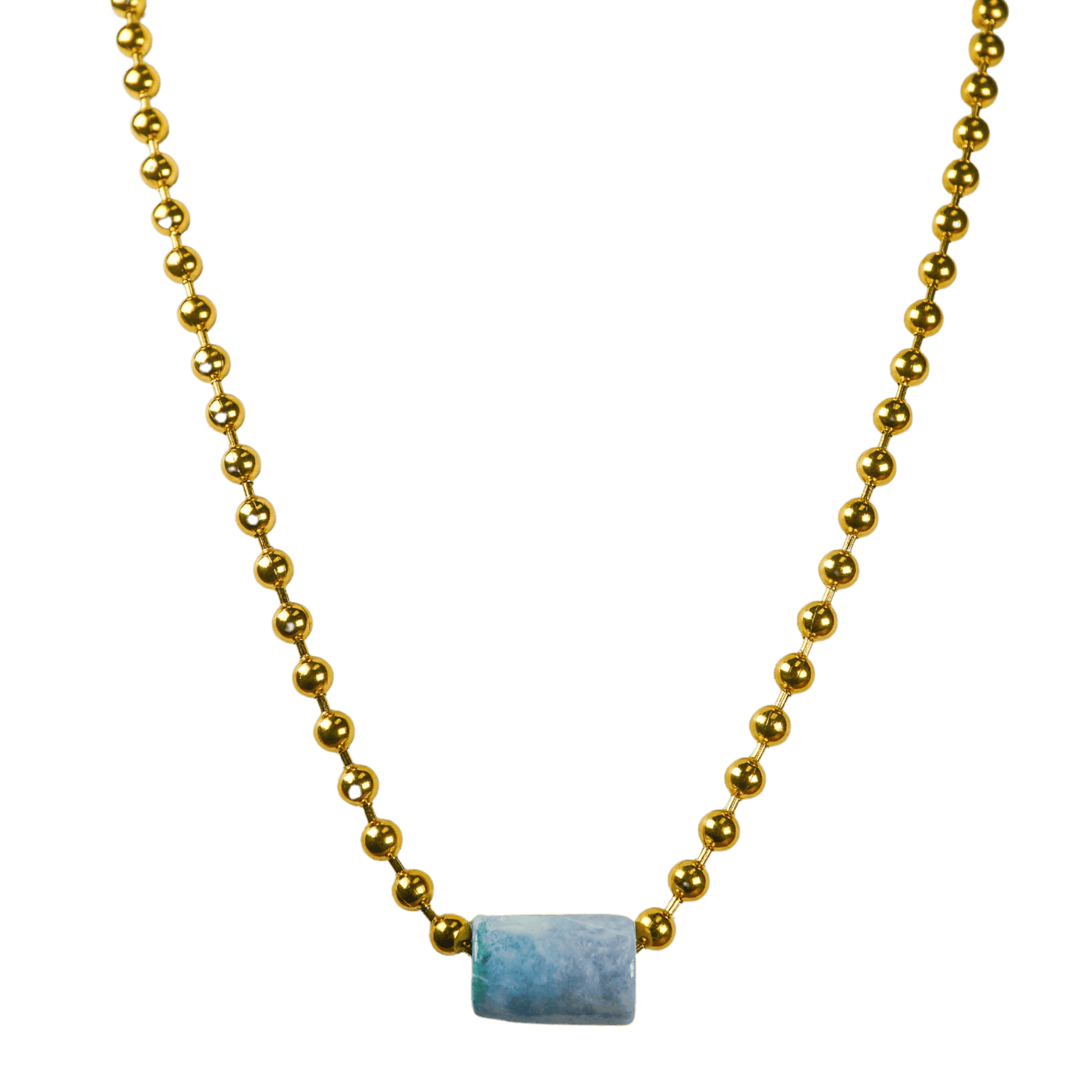 Blue Guatemalan Jade with Gold Ball Chain Necklace