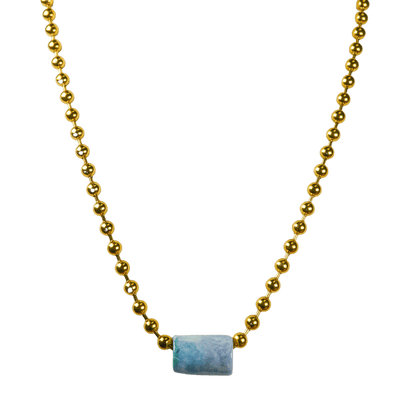 Blue Guatemalan Jade with Gold Ball Chain Necklace