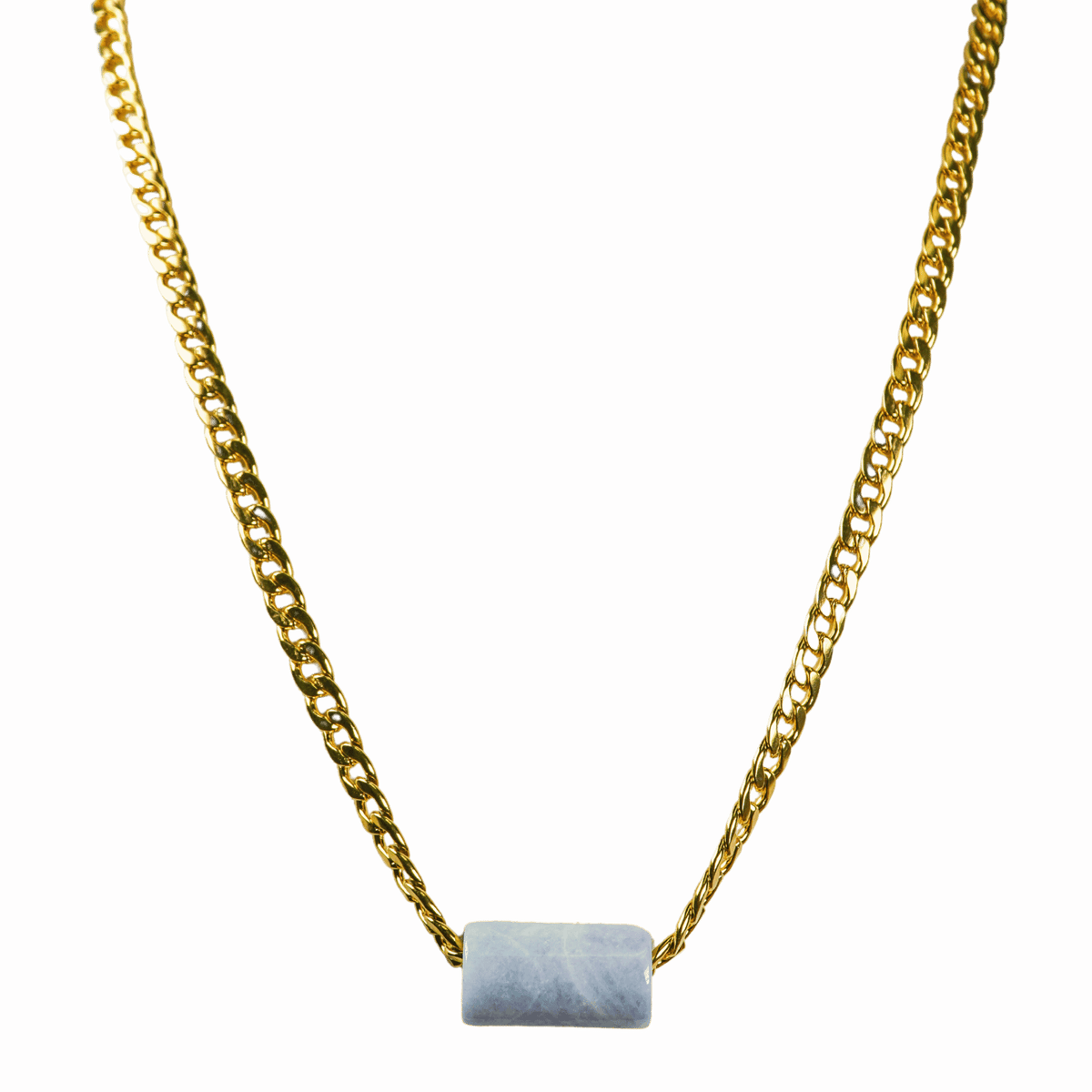 Blue Guatemalan Jade with Gold Link Chain Necklace