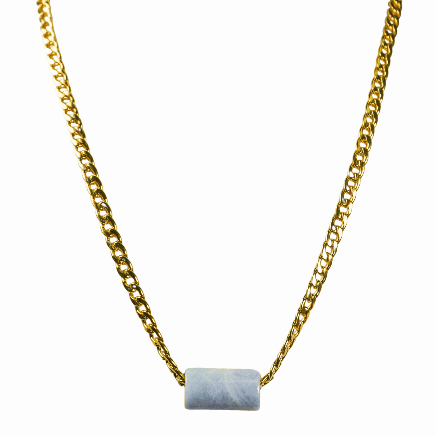 Blue Guatemalan Jade with Gold Link Chain Necklace