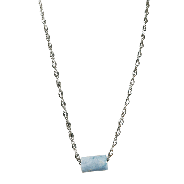 Blue Guatemalan Jade with Silver Pop Top Chain Necklace