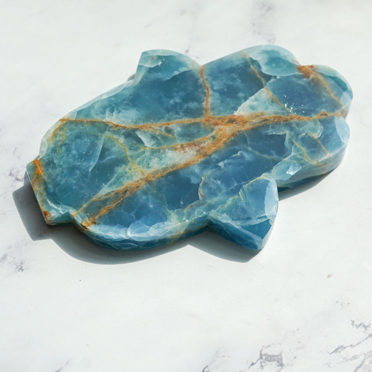 Blue Lemurian Calcite Hamsa