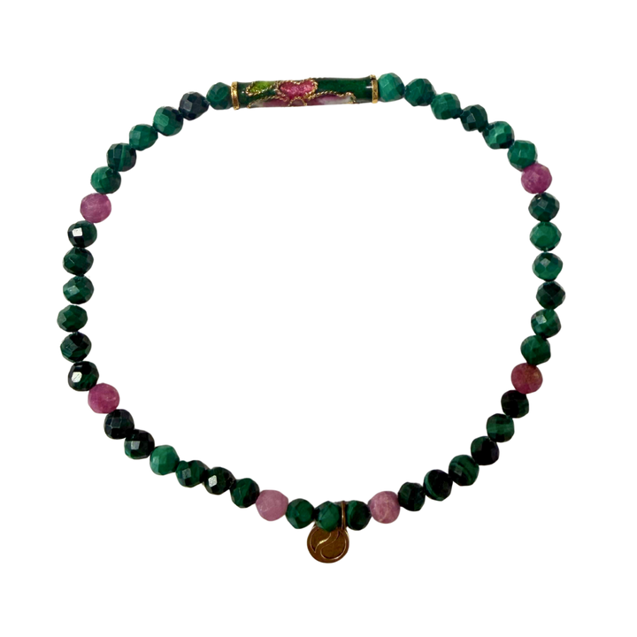 Bold Heart Bracelet | Malachite & Ruby Cloisonné Bead – Energy Muse