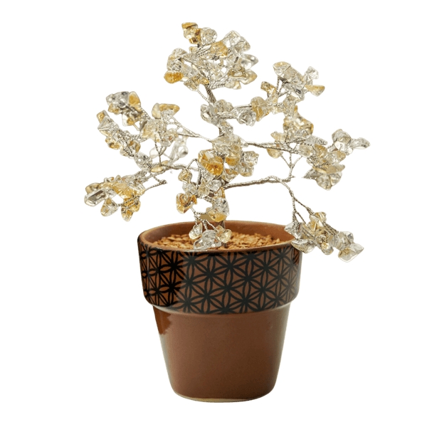 Citrine Gem Tree with Flower of Life Pot