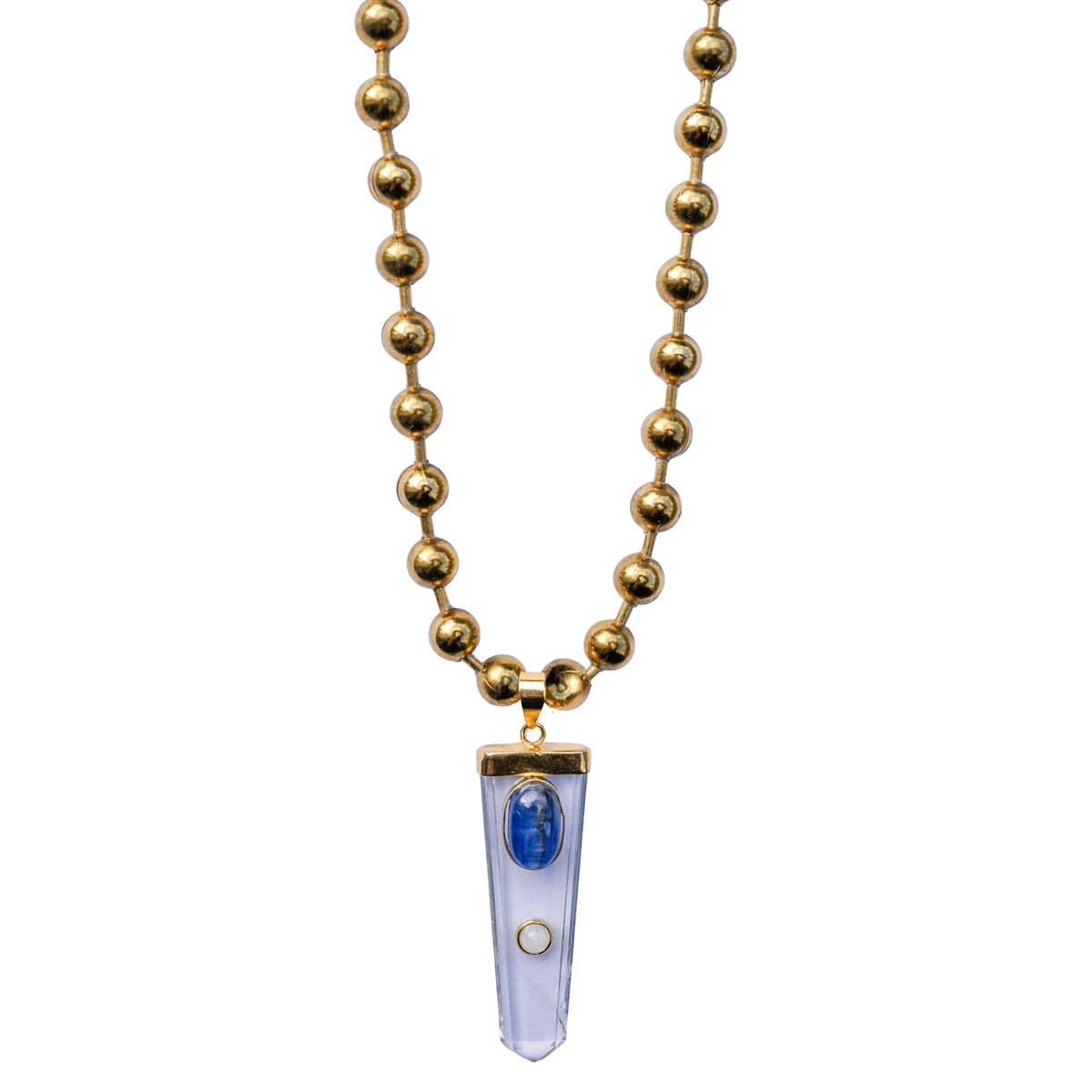 Clear Quartz, Blue Kyanite & Moonstone Ball Chain Necklace