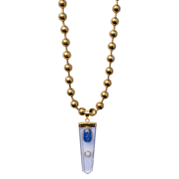 Clear Quartz, Blue Kyanite & Moonstone Ball Chain Necklace