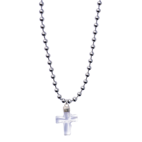 Clear Quartz Cross Ball Chain Necklace