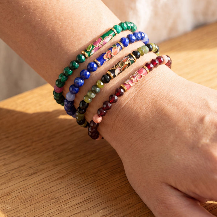 Bold Heart Bracelet | Malachite & Ruby Cloisonné Bead – Energy Muse