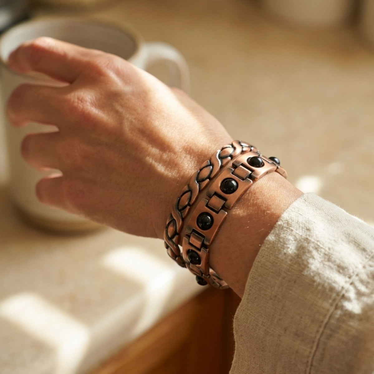Black Obsidian Copper Link Bracelet