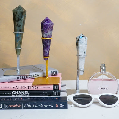 Rainbow Moonstone Wand on Stand