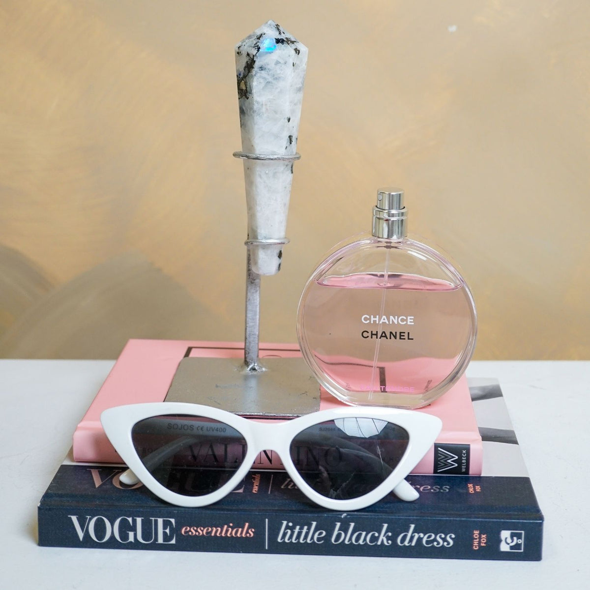 Rainbow Moonstone Wand on Stand