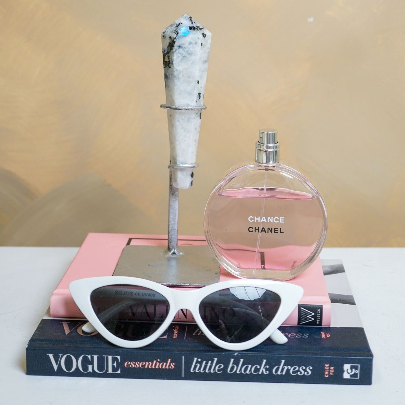 Rainbow Moonstone Wand on Stand