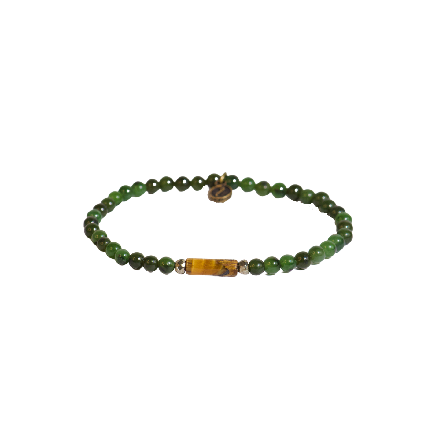 product view of genuine jade, tiger's eye and pyrite Financial Advisor Bracelet by Energy Muse