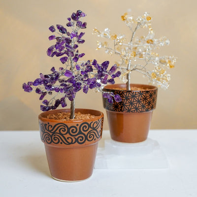 Amethyst Gem Tree with Triple Moon Pot