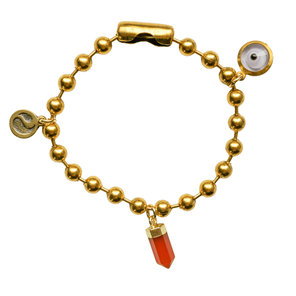 Gold Charm Bracelet with Carnelian & Clear Evil Eye