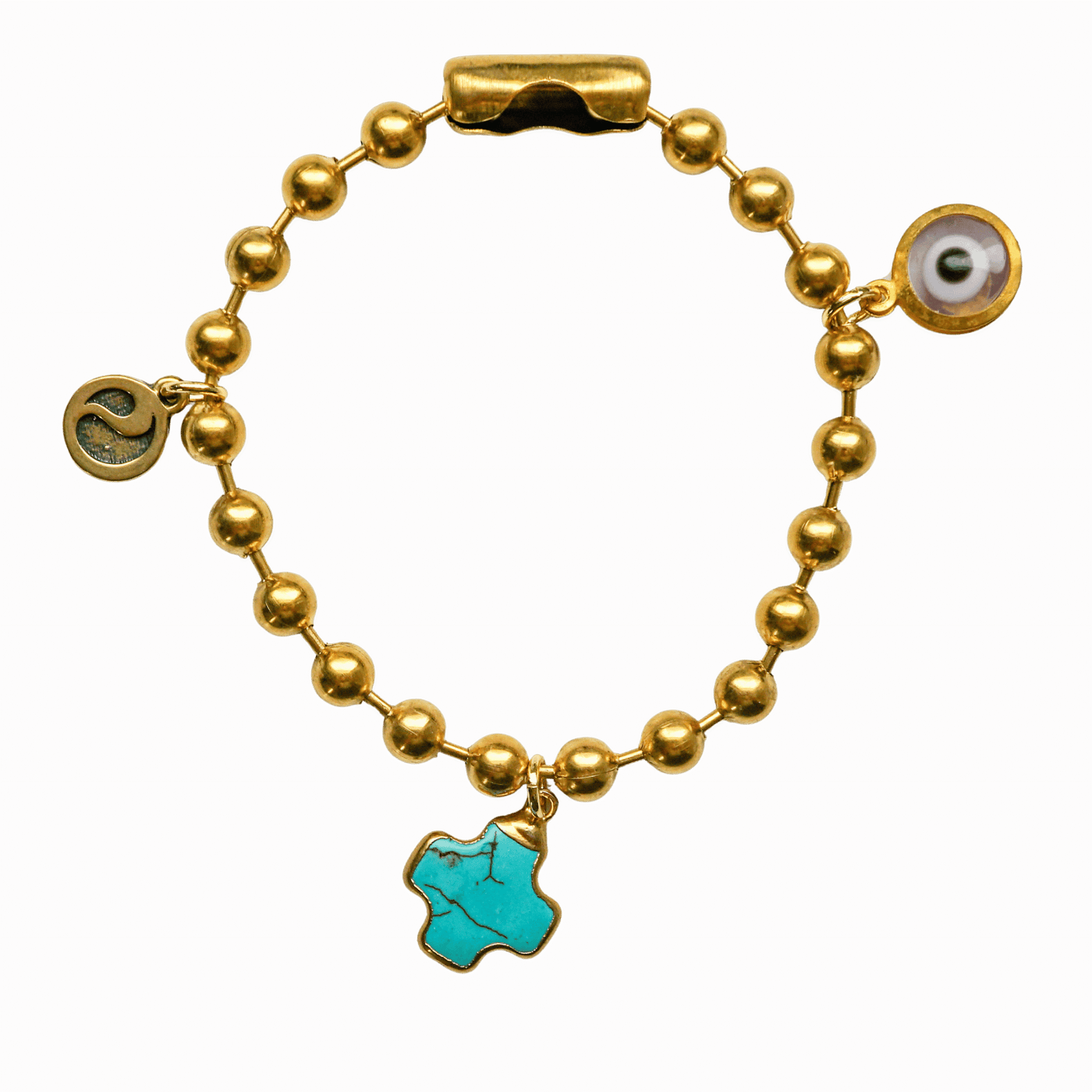 Gold Charm Bracelet with Turquoise Howlite & Clear Evil Eye
