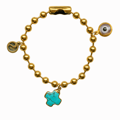 Gold Charm Bracelet with Turquoise Howlite & Clear Evil Eye