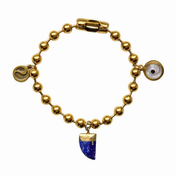 Gold Charm Bracelet with Sodalite & Clear Evil Eye