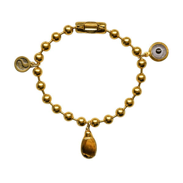 Gold Charm Bracelet with Tiger's Eye & Clear Evil Eye