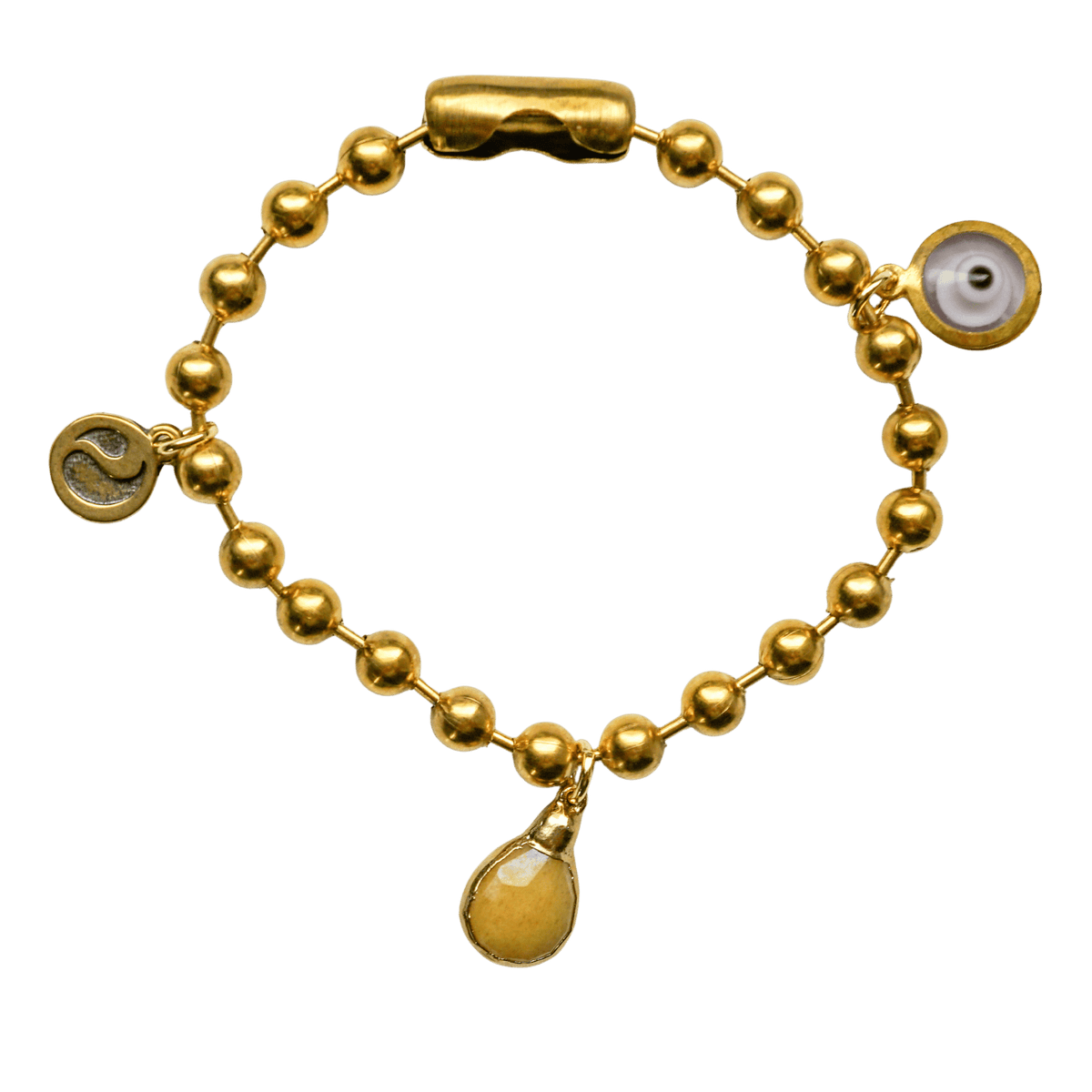 Gold Charm Bracelet with Yellow Calcite & Clear Evil Eye