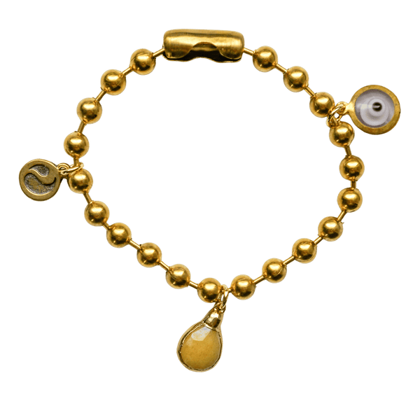 Gold Charm Bracelet with Yellow Calcite & Clear Evil Eye