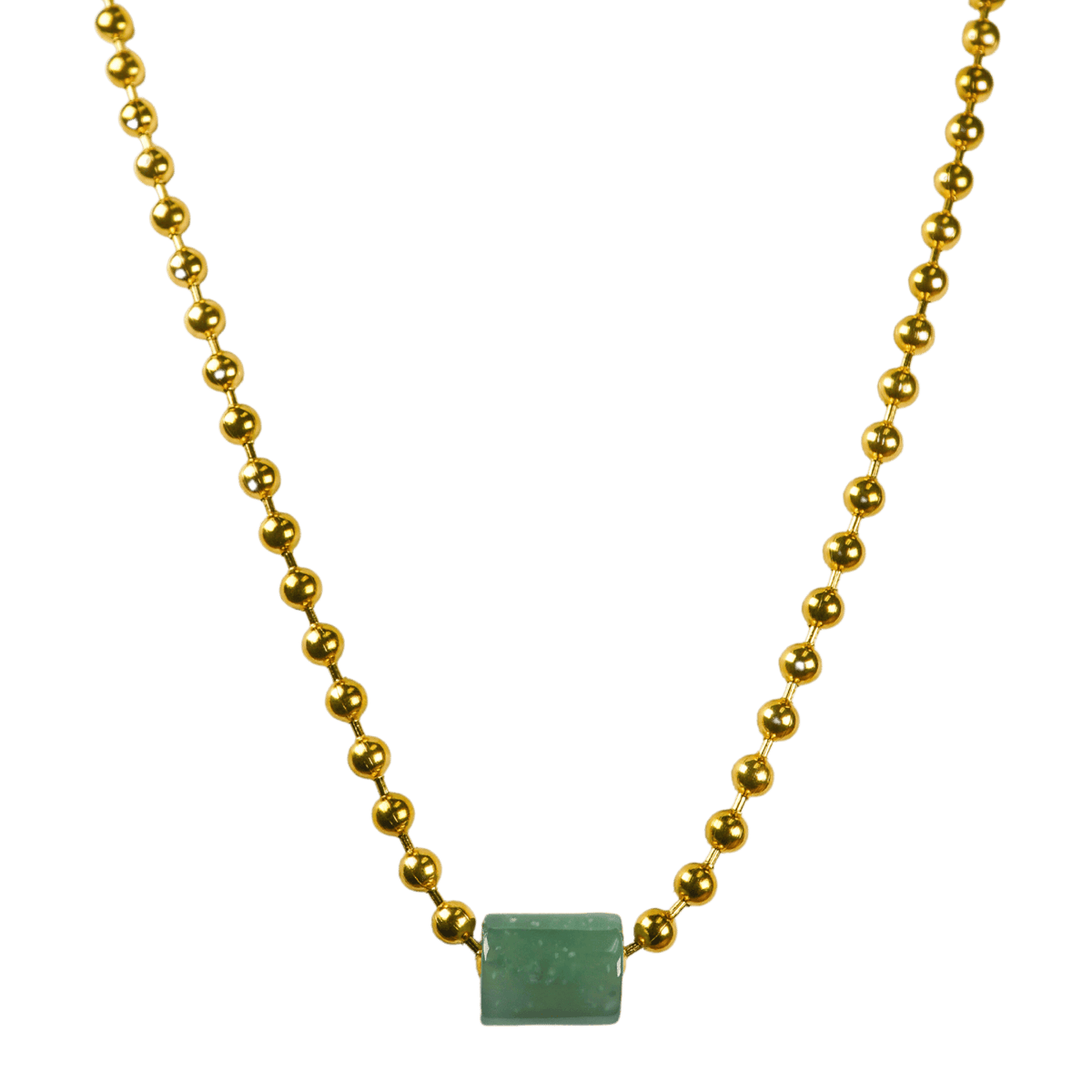 Green Guatemalan Jade with Gold Ball Chain Necklace