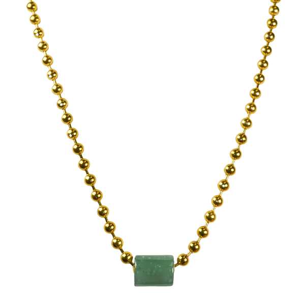 Green Guatemalan Jade with Gold Ball Chain Necklace
