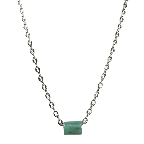 Green Guatemalan Jade with Silver Pop Top Chain Necklace