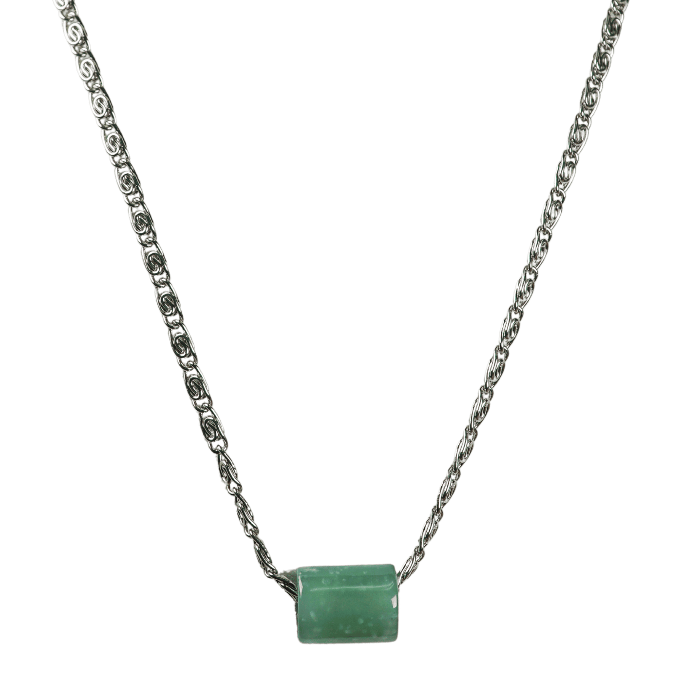 Green Guatemalan Jade with Silver Wave Chain Necklace