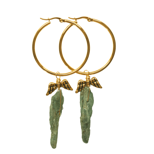 Green Kyanite Angel Wing Hoop Earrings