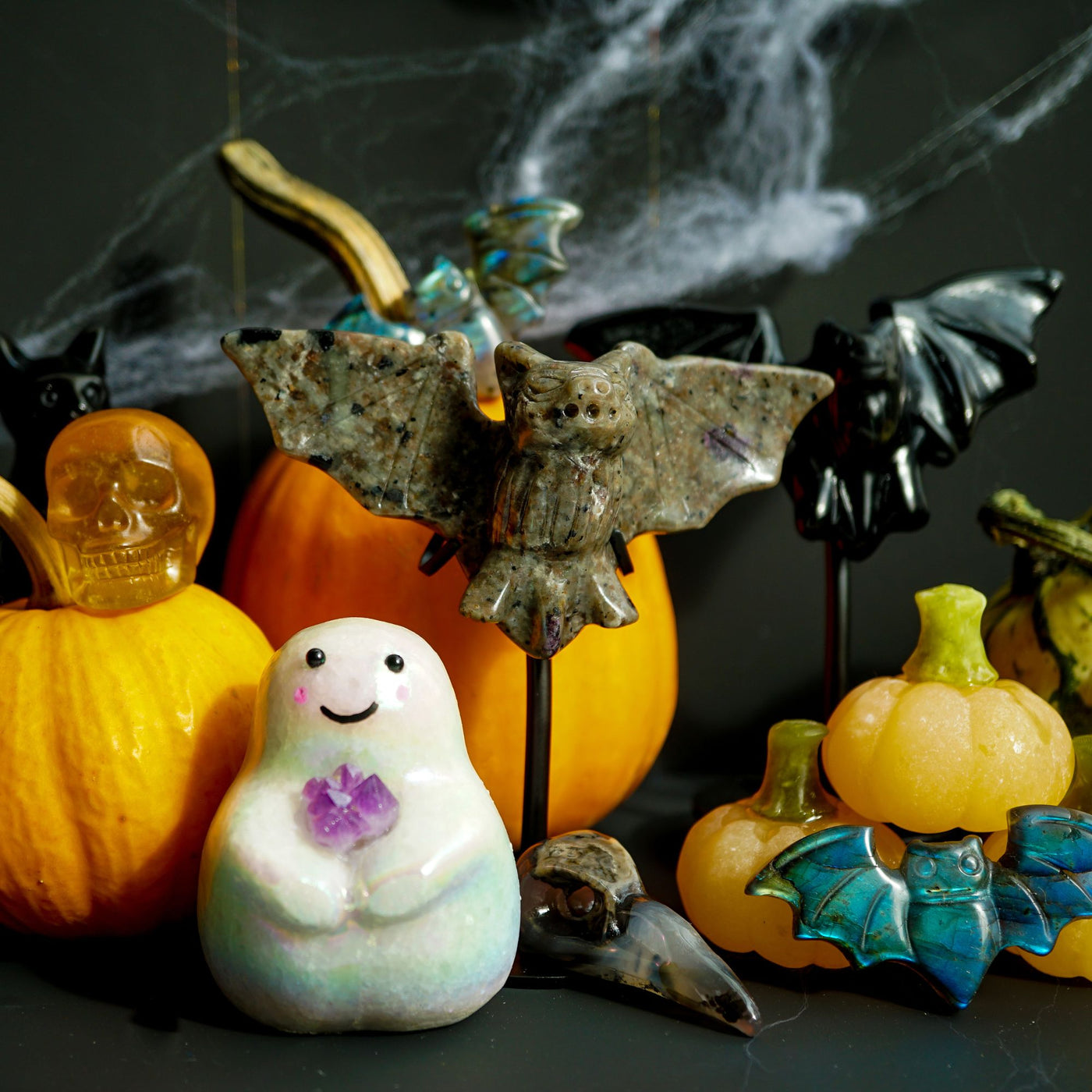 Black Obsidian Bat on Stand