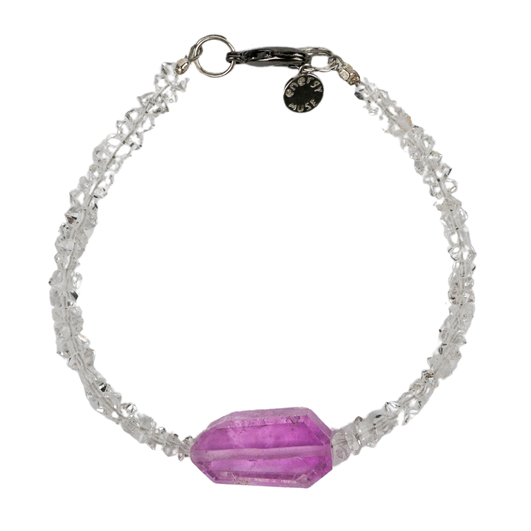 Kunzite & Herkimer Diamond Bracelet – High-Frequency Clarity