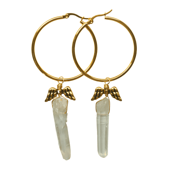 Lemurian Seed Angel Wing Hoop Earrings