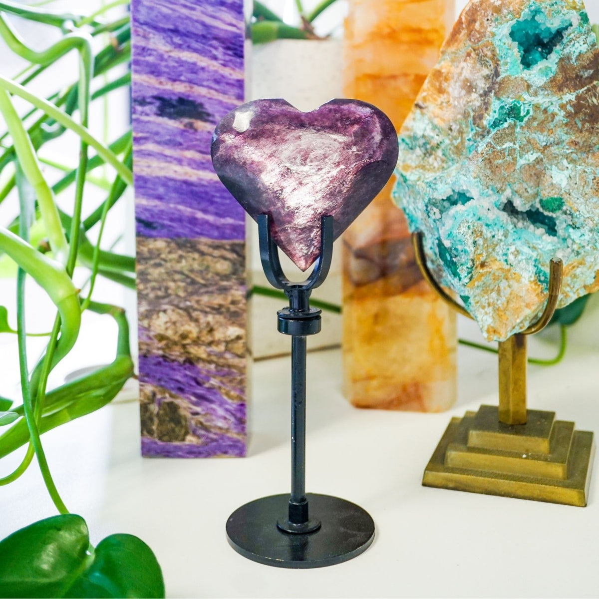 Lepidolite Heart on Stand