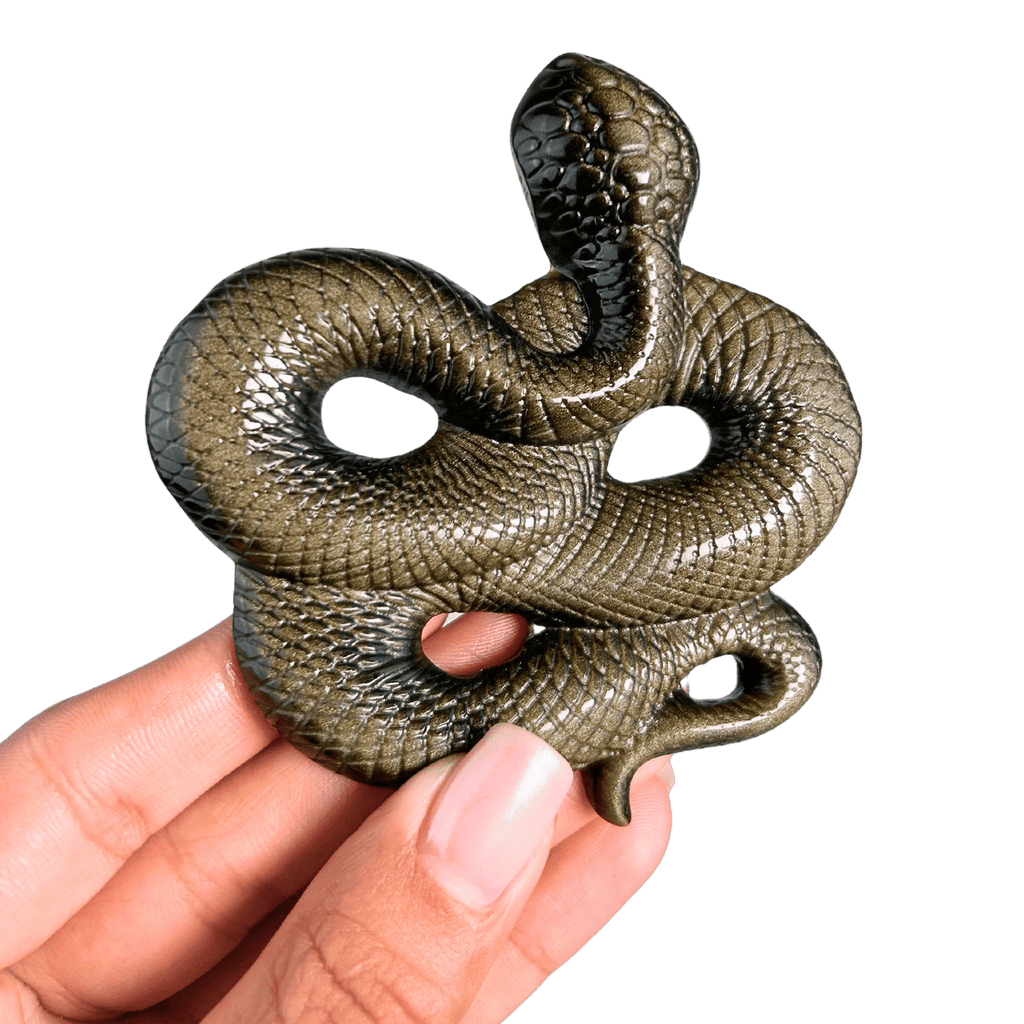 Goldensheen Obsidian Snake Carving – Transformative Energy for the