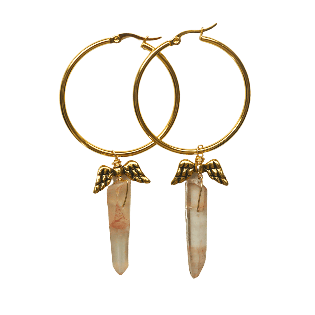 Pink Lemurian Angel Wing Hoop Earrings