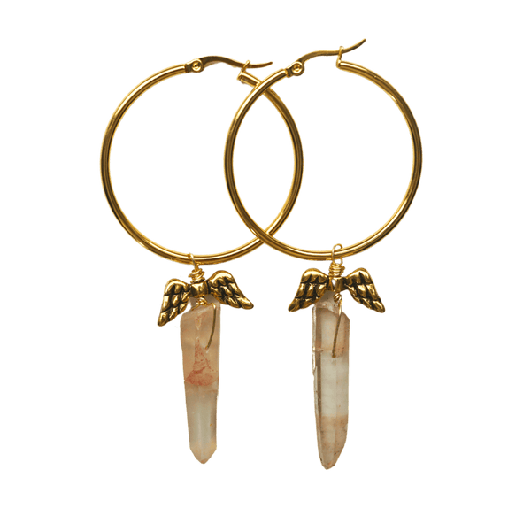 Pink Lemurian Angel Wing Hoop Earrings