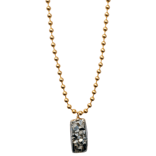 Pyrite Rectangle Ball Chain Necklace