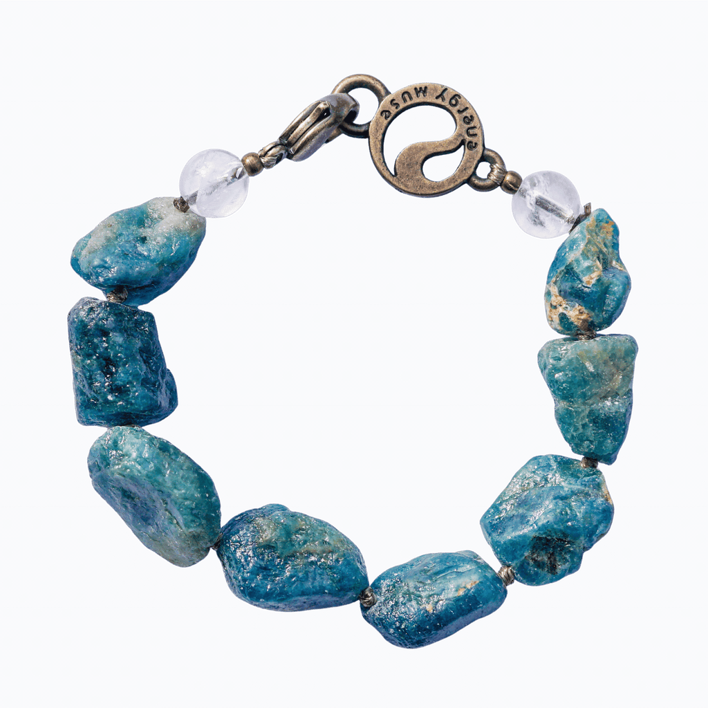 Bracelet Médaillon Apatite Bleu Néon Brut - Monture Or Rose - Neuf - Marque A Bijoux