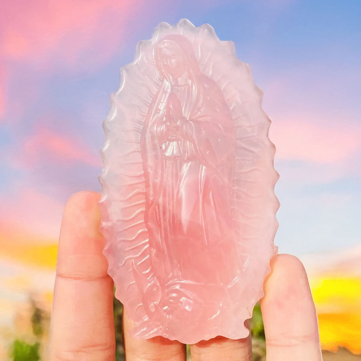 Rose Quartz Mother Mary Carving