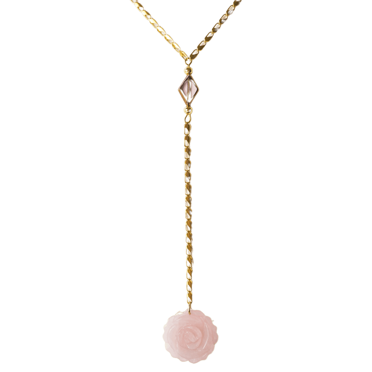Rose Quartz Rose One-of-a-kind Rosary Necklace