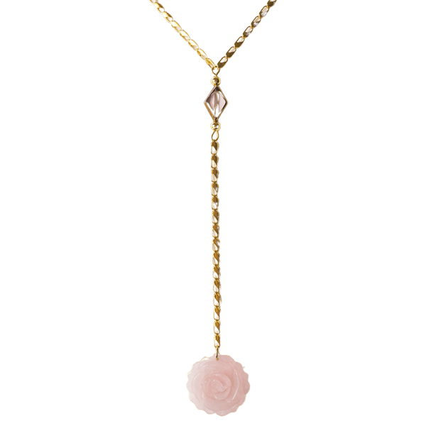Rose Quartz Rose One-of-a-kind Rosary Necklace