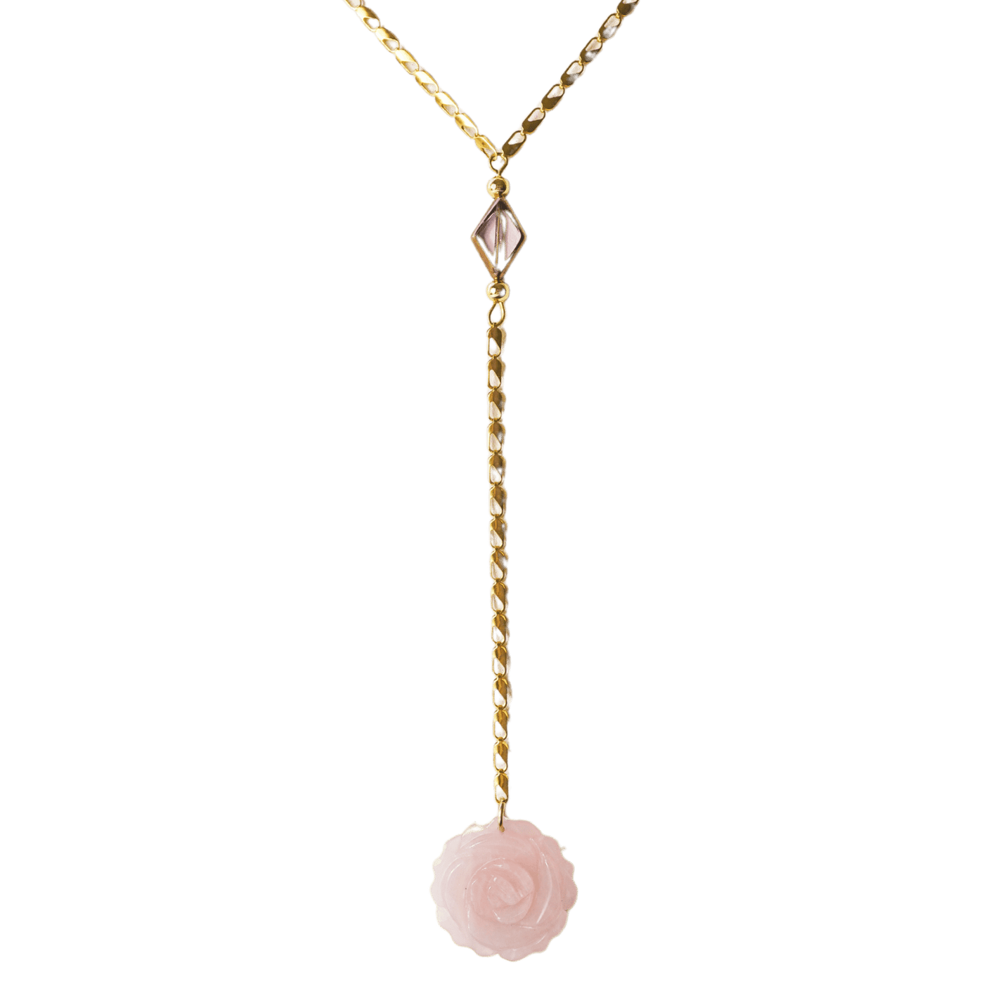 Rose Quartz Rose One-of-a-kind Rosary Necklace