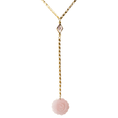 Rose Quartz Rose One-of-a-kind Rosary Necklace