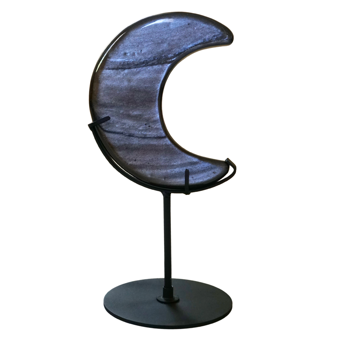 The Crystal Tabby Silver-sheen Obsidian Moon on Stand