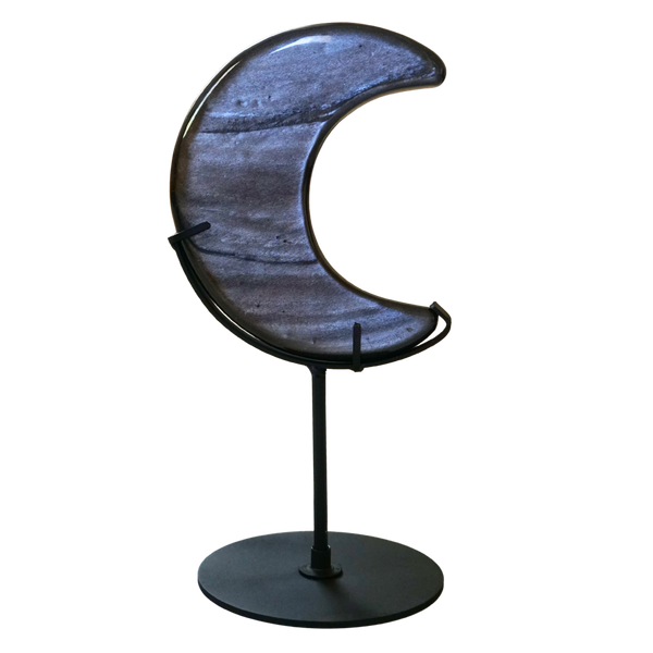 Silver-sheen Obsidian Moon on Stand
